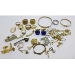 Jewellery including rolled gold bracelets, cameos, etc.