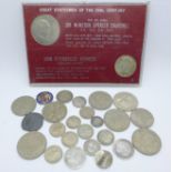 A two coin set, Great Statesmen of The 20th Century, Churchill and Kennedy, and a collection of