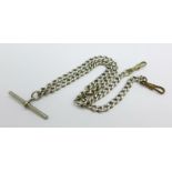 A silver Albert chain, (base metal clips and T-bar)