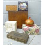 A wooden workbox and assorted boxes and tins **PLEASE NOTE THIS LOT IS NOT ELIGIBLE FOR POSTING