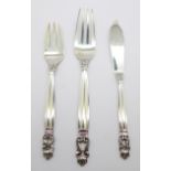 Three items of Georg Jensen silver, two forks and a butter knife, with London import marks for