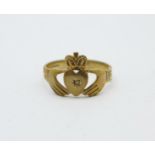A 9ct gold Claddagh ring set with a small diamond, 2.9g, Y