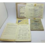 An ATC, RAF, FLEET AIR ARM handbook, two railways booklets and a Motor Fuel Ration Book