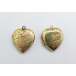 Two 9ct gold back and front lockets, a/f, dented, total weight 5.3g, 18mm wide