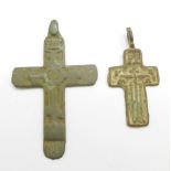 Two bronze Viking crosses, found in Russia, largest 47mm