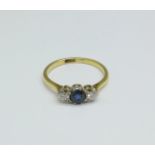An 18ct gold, sapphire and diamond ring, 2.8g, P