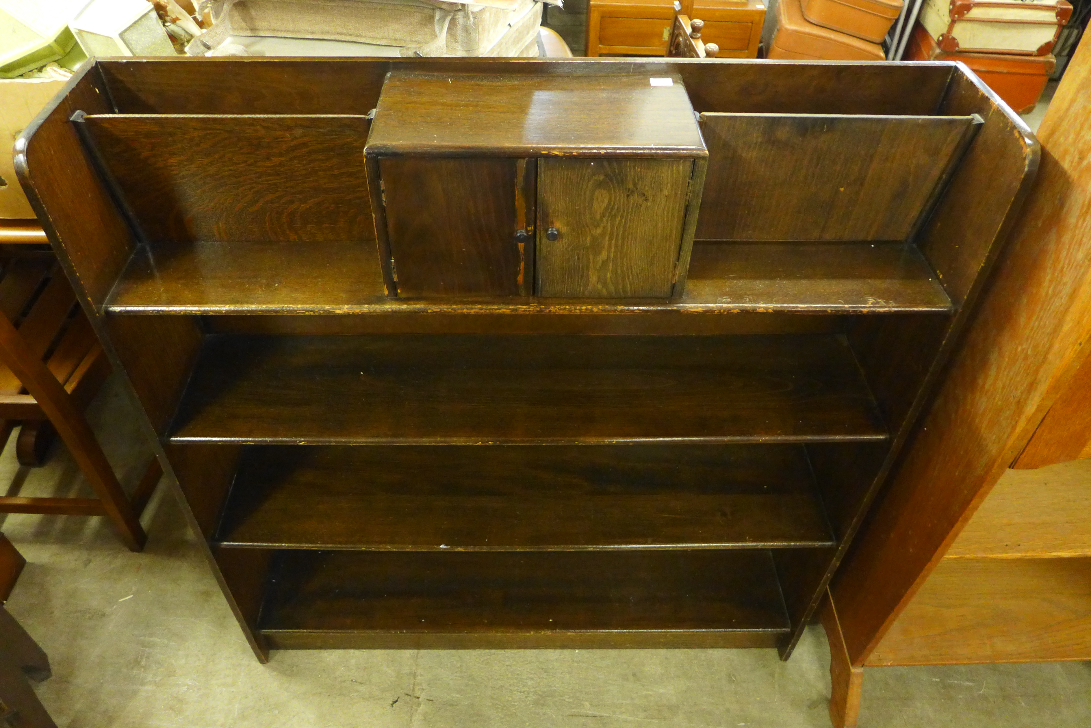 Two oak open bookcases