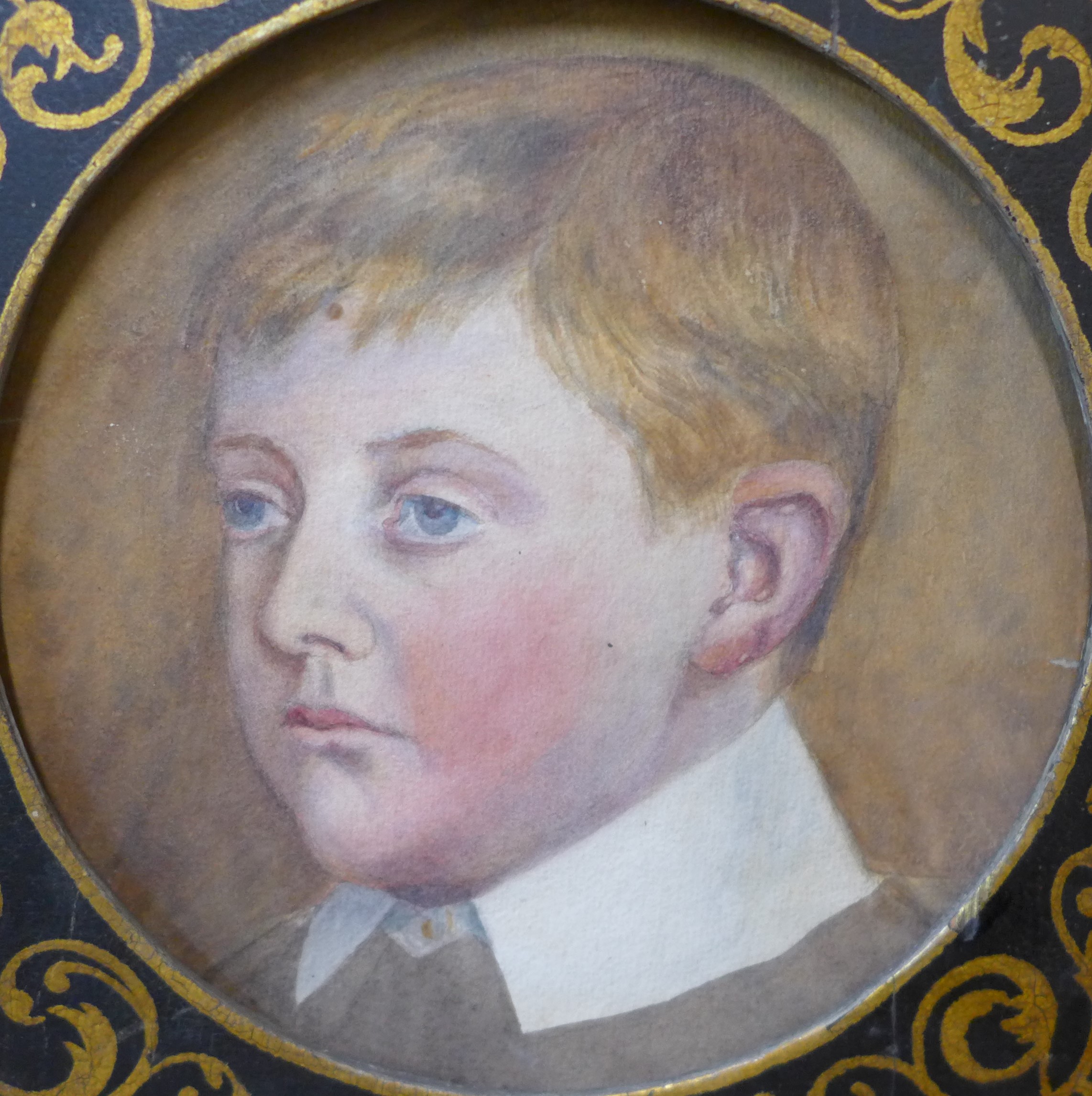 English School, (19th Century), portrait of a boy, watercolour, 22cms d, framed - Image 2 of 2
