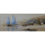 Ken Hammond, coastal scene, watercolour, 17 x 43cms, framed