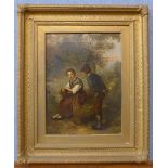 Italian School (19th Century), romantic scene of lovers, oil on canvas, indistinctly signed and