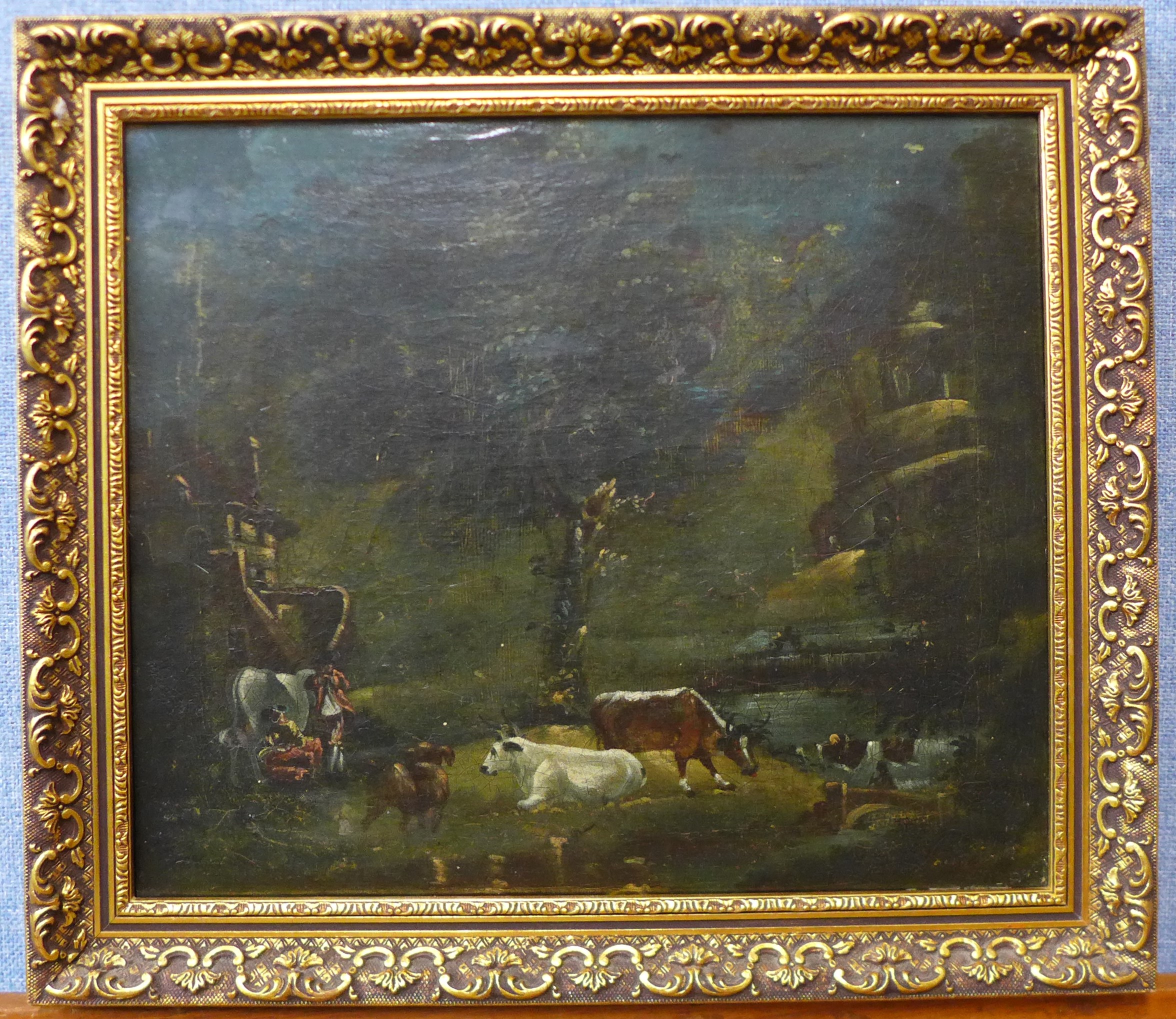 Italian School (mid 18th Century), landscape with figures and cattle by a river (fragment of a - Image 2 of 2