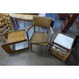 A teak corner unit, a teak and upholstered chair, a drop-leaf coffee table, etc.