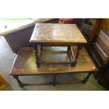 An oak corner cabinet, a chest of drawers, stool, etc.