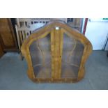 An Art Deco walnut display cabinet, 128cms h, 116cms w, 33cms d