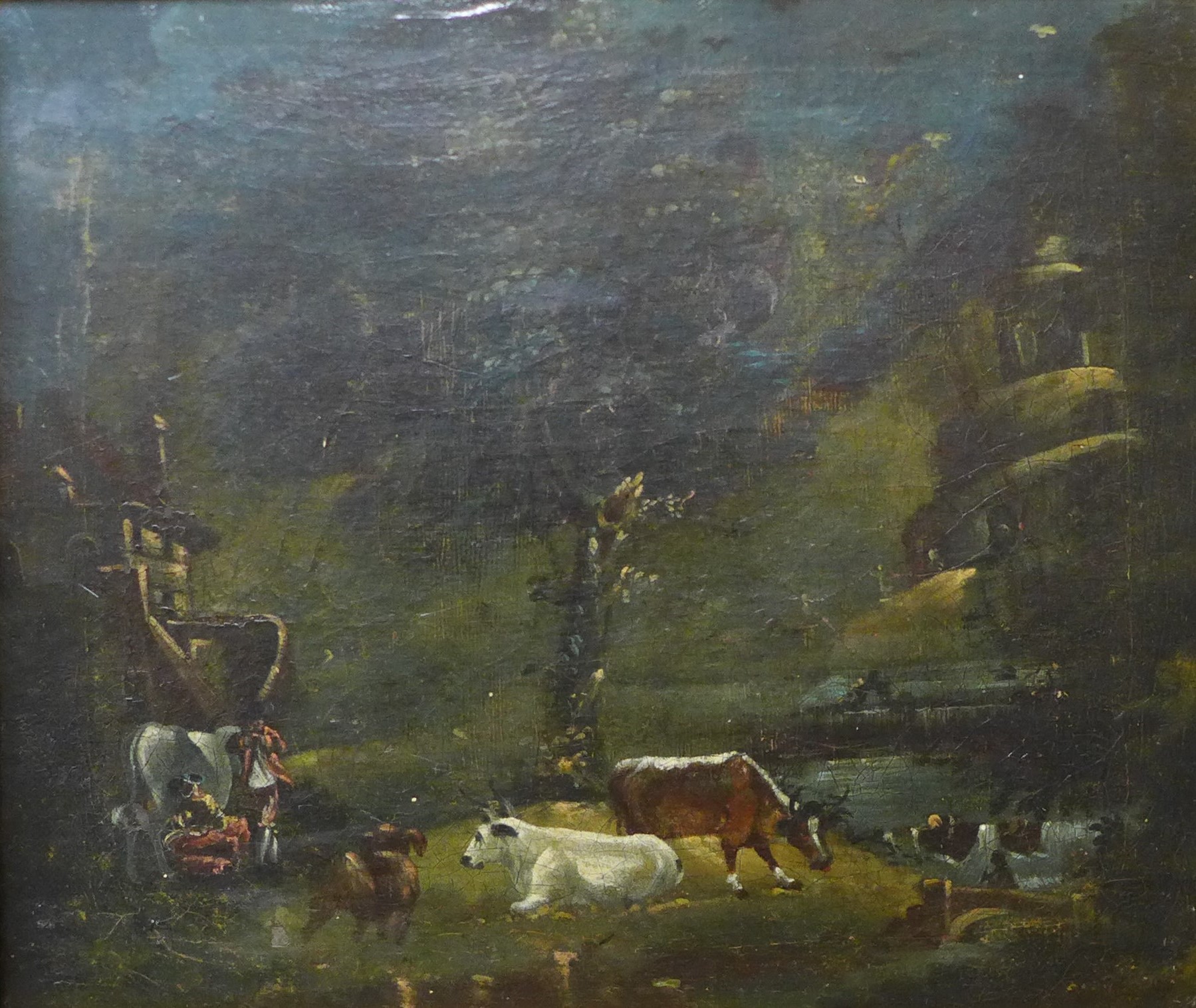 Italian School (mid 18th Century), landscape with figures and cattle by a river (fragment of a