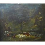 Italian School (mid 18th Century), landscape with figures and cattle by a river (fragment of a