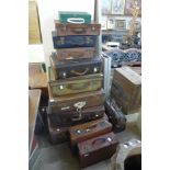 Ten assorted vintage suitcases and a Gladstone bag