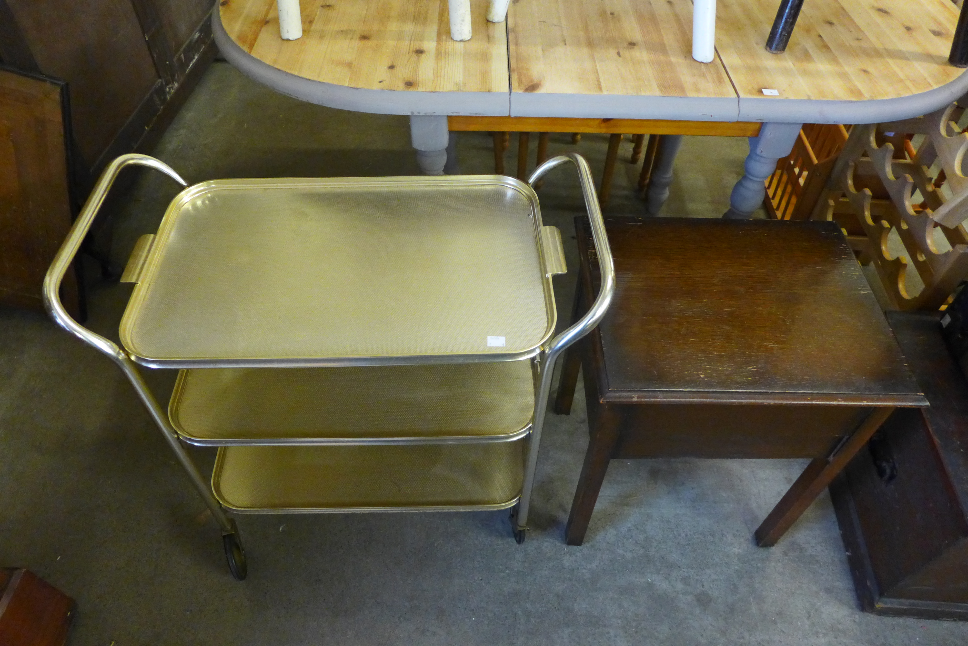 A 1950's trolley, fire screen, two chairs and two stools - Image 2 of 2