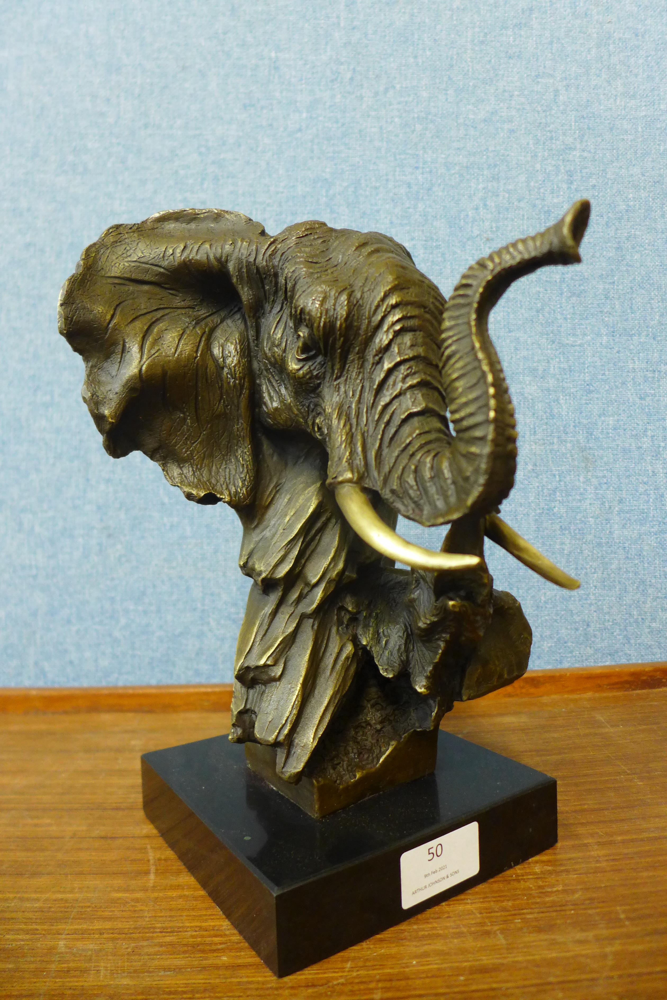 A French style bronze elephant bust, on black marble socle, 28cms h - Image 2 of 3