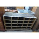 A large pine pigeon hole cabinet, 89cms h, 139cms w, 40cms d