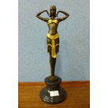 An Art Deco style bronze figure of an Egyptian dancer, manner of Dimitre Chiparus, on black marble