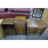 Two oak pot cupboards and a small oak cupboard