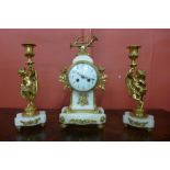 A 19th Century French marble and ormolu clock garniture, the movement signed Vincenti & Cie.,