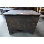 A Charles II carved oak coffer, 53cms h, 64cms w, 41cms d