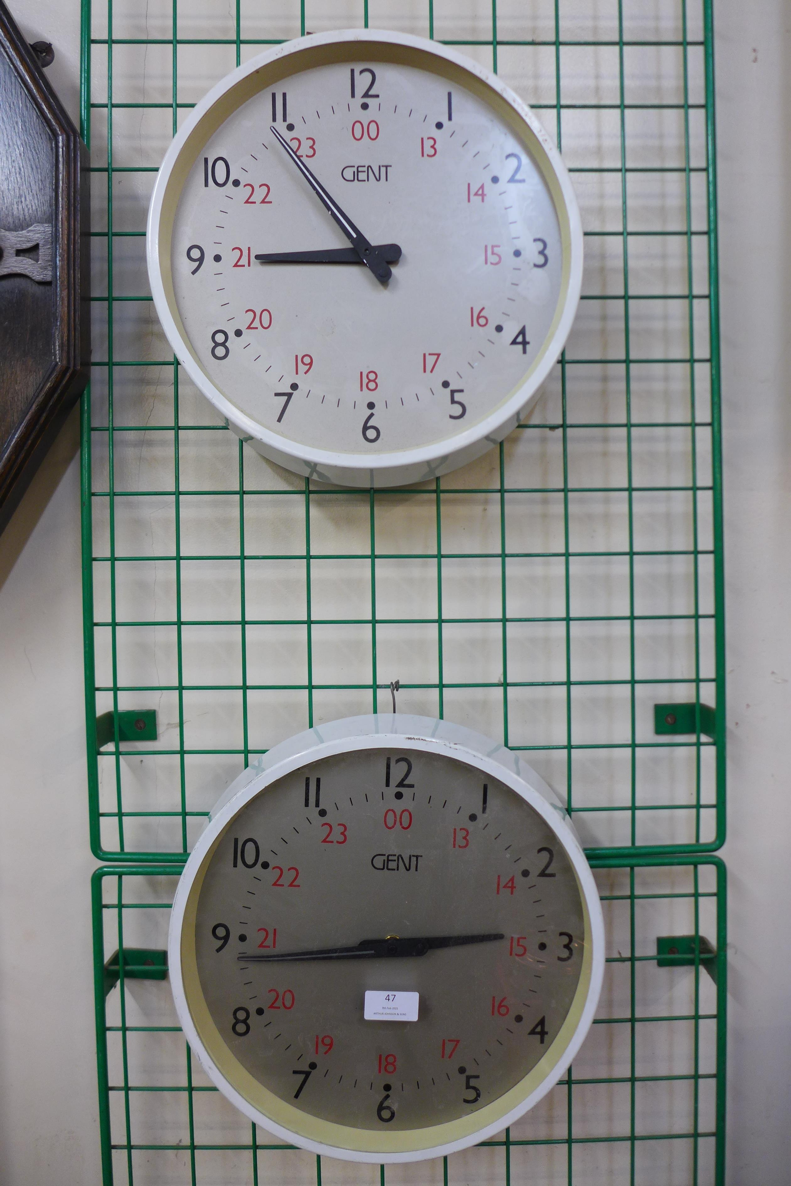 Two Gent industrial factory wall clocks, 32cms d