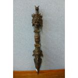 An oriental bronze ritual staff, 63cms l