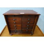 A Victorian mahogany table top twelve drawer collectors cabinet, 34cms h, 37cms w, 22cms d