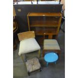 A 1950's trolley, fire screen, two chairs and two stools
