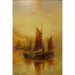 G. Sutcliffe, fishing boats at sunset, oil on canvas, 65 x 45cms, framed