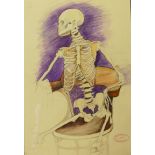 Baron Avro Manhattan (1914-1991), study of a skeleton, watercolour, 50 x 35cms, unframed