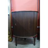 A George IV style mahogany tambour front corner night stand, 76cms h, 55cms w, 37cms d