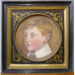 English School, (19th Century), portrait of a boy, watercolour, 22cms d, framed