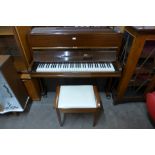 A Monington & Weston mahogany overstrung upright piano, serial no. 45383, and stool