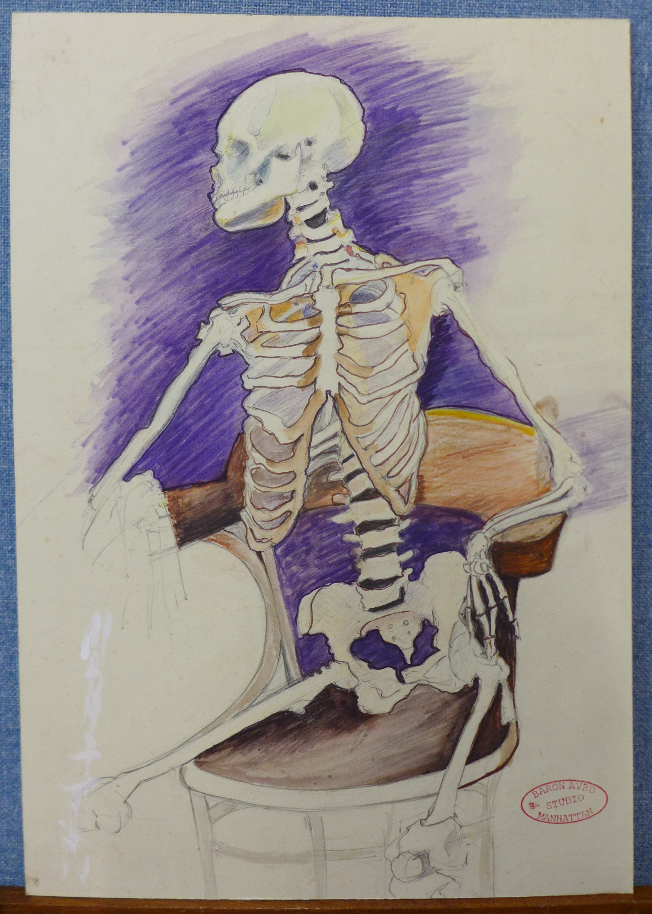 Baron Avro Manhattan (1914-1991), study of a skeleton, watercolour, 50 x 35cms, unframed - Image 2 of 2