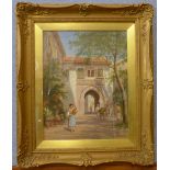 Trevor Haddon RBA (1864-1941), a Mediterranean town, oil on canvas, 45 x 34cms, framed