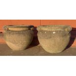 A pair of large Compton Pottery terracotta garden urns, 48cms h x 53cms d
