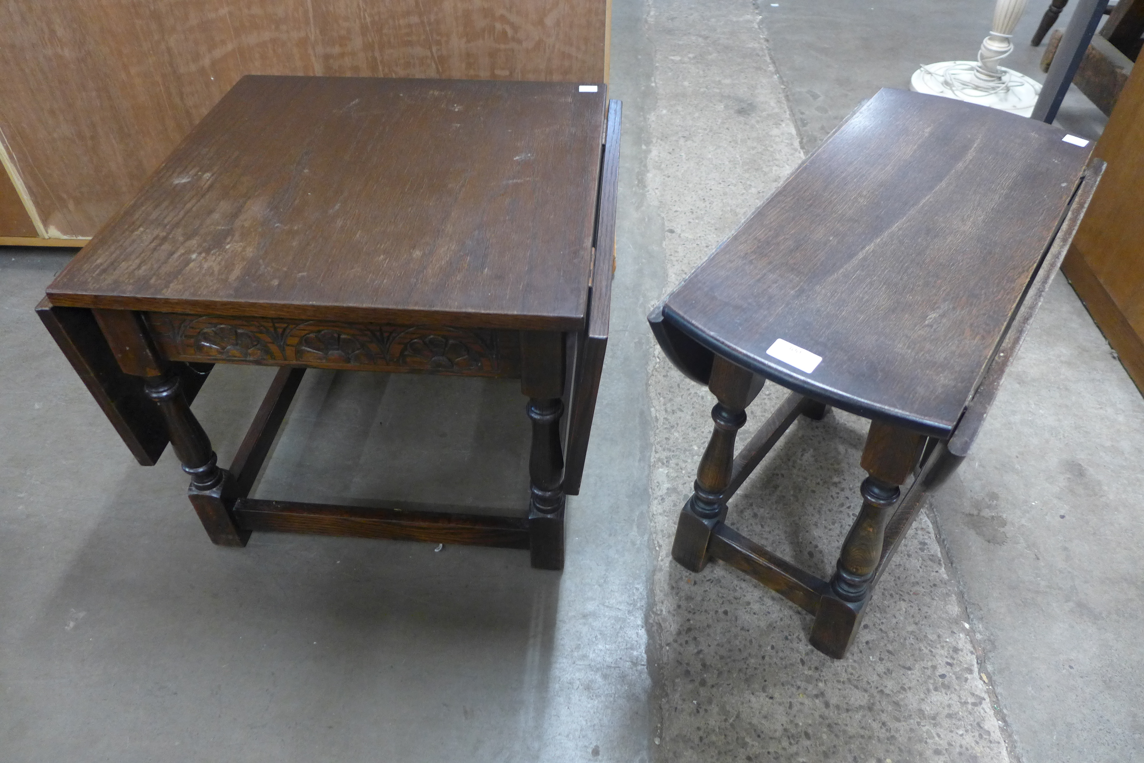 Two oak drop-leaf occasional tables