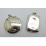 A silver compact, Chester 1912 and a 925 silver scent flask, (flask dented)