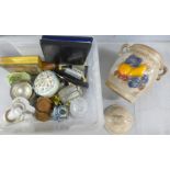 A box of glass and china including a Wedgwood lidded pot and a Rumtopf jar **PLEASE NOTE THIS LOT IS