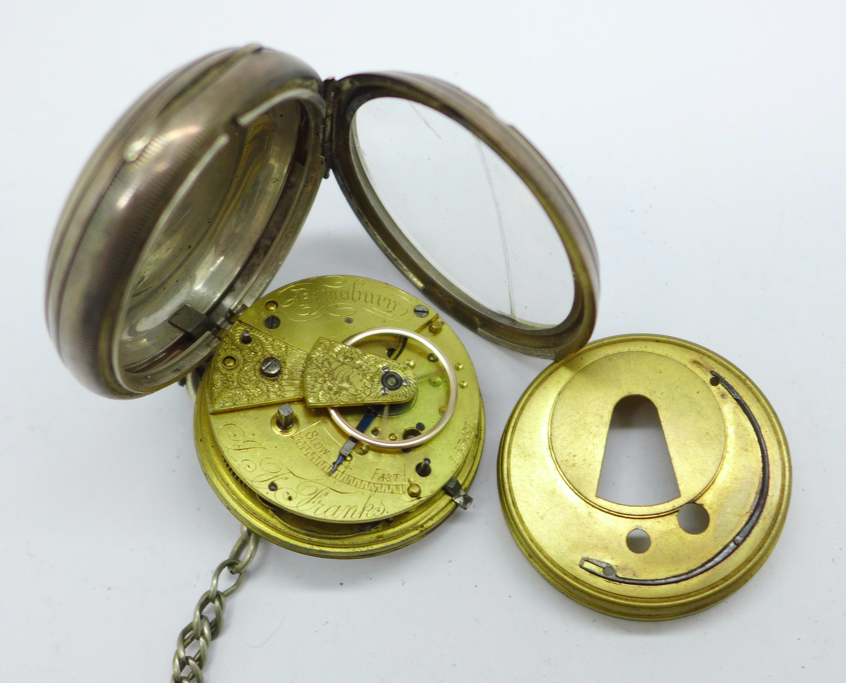 A silver pocket watch with double Albert chain, watch a/f - Image 7 of 7