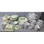 A Royal Doulton Minerva six setting coffee service, Queens Green Solian Ware dinnerware, (coffee