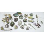 A collection of Celtic style and Scottish brooches