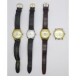 Four gentleman's wristwatches, Onsa Superautomatic 30 jewels, Nivada, Waltham and Gigon automatic