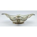 A pierced silver navette shaped bon-bon dish, 101g, 18.5cm