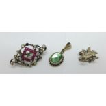 A 935 silver brooch, a/f, a pendant and a dragon charm