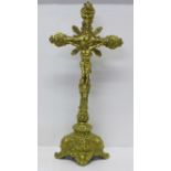 A French brass table crucifix, 40cm